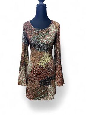 Y2kBOHO PAISLEY MINI DRESS bell sleeves indie whimsigoth fairy earthy USA 2000s